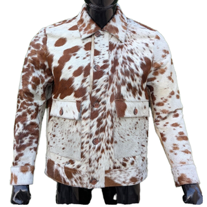 Chaqueta Safari de Cuero Genuino para Hombre, Estampado Animal, Cierre de Botones, Corte Regular, Completamente de Cuero, Sin Forro - Product Image 1