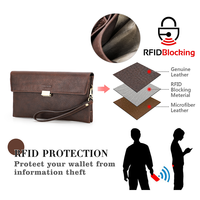 Pochette Homme en Cuir Véritable Tanné Végétal Contact's avec Blocage RFID et Fermoir à Poussoir pour Voyage Quotidien