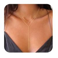 Collar de Clavícula en Forma de Y, Minimalista, Resistente al Agua, al Deslustre y a la Decoloración, de Acero Inoxidable Chapado en Oro de 18K, con Cuentas de Clip