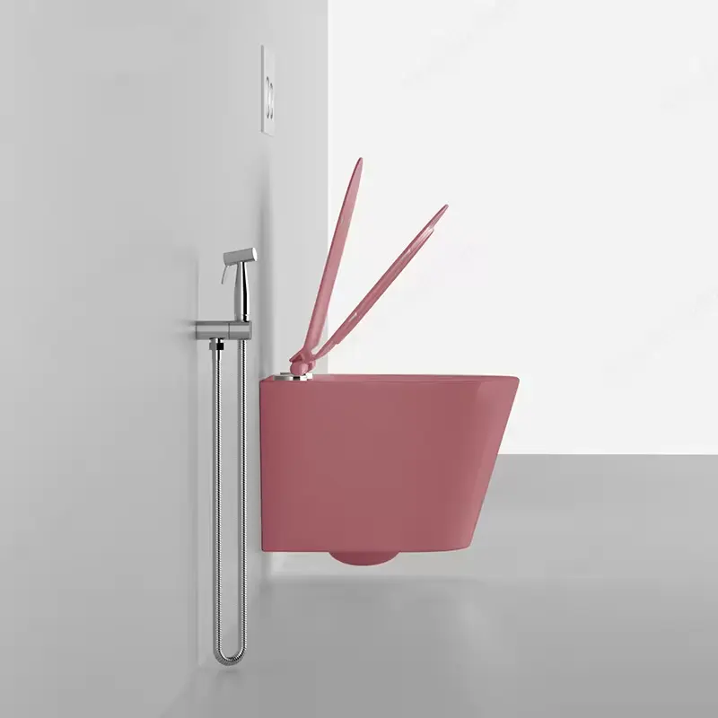 CaCa Modern Rimless Wallhung Toilet Colorful Pink Color Ceramic Water Tank Down ceramic One Piece Wall Hung Toilet