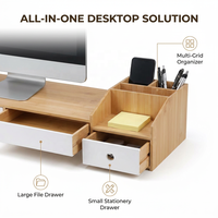 Support d'écran multifonctionnel en bambou avec 2 tiroirs et porte-stylo, organiseur de bureau ergonomique pour ordinateur/ordinateur portable