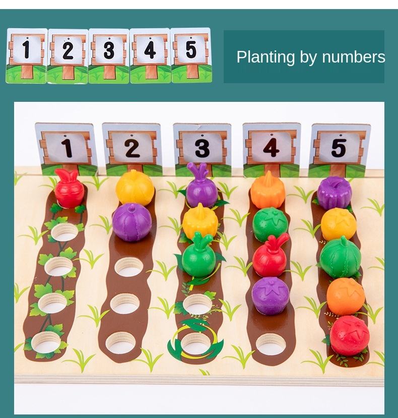 Children wooden mathematics early education toys Vegetables Fruits Color Classification Cup Counting Shape Matching Farm Game