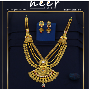 Conjunto de collar de oro indio tradicional con aretes, joyería nupcial de diseño antiguo, estilo templo en capas, artesanía de alta calidad. - Product Image 2