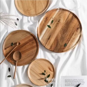 Wooden <b>Dinner</b> Plates Acacia Wood Round Serving <b>Trays</b> For Home Kitchen Fruit Snack Platters Hotel Coffee Tea Use - Product Image 5