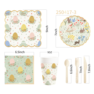 DAMAI New Gold and Green Theme Wave Lace <b>Easter</b> Bunny and Egg-themed Disposable Paper Plate Set for <b>Easter</b> Celebrations - Product Image 6