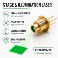 Diodes laser vertes SHARP haute puissance 520 nm 85 mW, direct usine, boîtier TO-18 mm avec lentille collimateur 6,5 V pour éclairage de scène