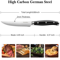 Ensemble de 4 couteaux de cuisine de luxe en acier inoxydable de 4.5 pouces, ultra tranchants, à trois rivets, avec manche en ABS.