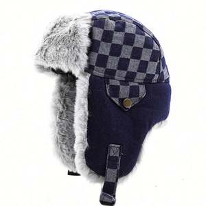 Gorro de Invierno para Hombre, Diseño a Cuadros, Protección para los Oídos, Resistente al Viento, Cálido, Estilo Aviador, Casual, para Esquí - Product Image 1