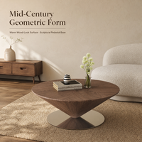 Table basse ronde contemporaine pour salon avec plateau en bois géométrique et base sur piédestal 70 x 70 x 31 cm