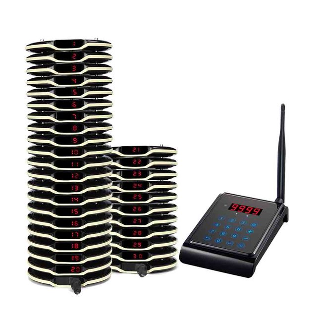 Waterproof Wireless Guest Pager Calling System for Cafe Shop 1 Keypad With 30 Pagers