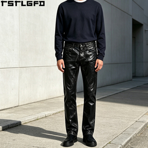 กางเกงยีนส์ทรงสลิมตรงสีดำแบบเคลือบแว็กซ์ ยี่ห้อ Oem Odm รุ่น Selvedge Denim  ดีไซน์หนังเทียม สไตล์สตรีทแวร์ ขายส่งจำนวนมาก - Product Image 3