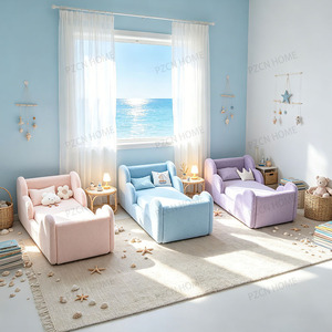 <span class=keywords><strong>Lit</strong></span> d'enfant moderne en velours rembourré <span class=keywords><strong>avec</strong></span> barrières latérales, tissu bouclé doux, design nuage, <span class=keywords><strong>lit</strong></span> au sol pour tout-petits - Product Image 3