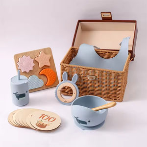Juego de regalo de cesta de silicona para bebé, juego de regalo de vajilla Vintage para bebé, juego de <span class=keywords><strong>6</strong></span> uds de mimbre de imitación con borde cruzado - Product Image 1