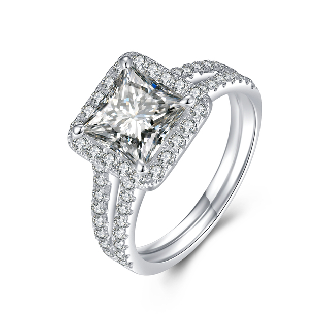 Custom Luxury PT950 Platinum 2ct D Color Princess Cut Full Moissanite Bezel Setting Engagement Ring M&Y Brand