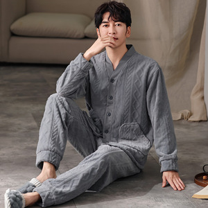 Set Pigiama Invernale da <span class=keywords><strong>Uomo</strong></span> in Flanella Morbida con Scollo a V, Maniche Lunghe e Pantaloni, Comodo e Caldo Abbigliamento da Casa - Product Image 4