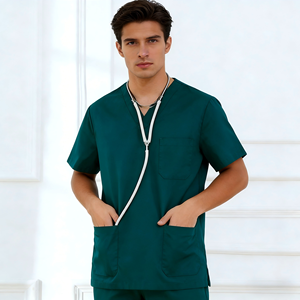 Médico Scrubs 100% algodón Bolsillos Tops Pantalones de trabajo de pierna recta Unisex para Hospital Clínica Belleza - Product Image 5