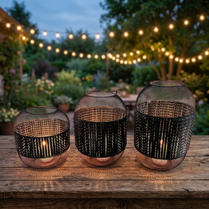 Sonnet Decor Iron Mesh <b>Lantern</b> <b>Set</b> of 3 Black Bronze Handmade Candle Holders for Home Decoration Heat Resistant Metal Christmas - Product Image 1