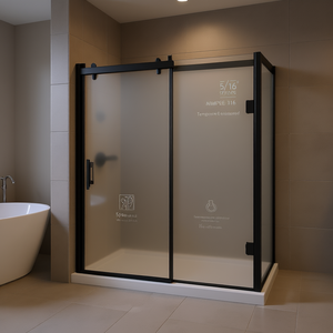 Sliding Glass Shower Door 5/16 Inch Tempered Glass Matted <b>Black</b> <b>Frame</b> Minimalist Design - Product Image 2