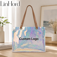 Sac fourre-tout d'été transparent en PVC imperméable holographique avec poignée tendance à ouverture facile pour le shopping et les voyages
