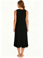 Robe longue sans manches pour femme, col rond, fente latérale, coupe ample, décontractée, basique, pour le quotidien