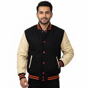 Blouson universitaire en gros, blouson universitaire vierge pour homme, blouson uni en satin pour homme - Product Image 1