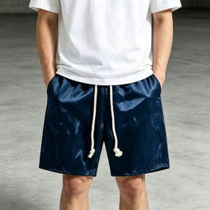Shorts Bermuda en Denim Uni pour Homme, Taille Élastique, Cordon de Serrage Décontracté, Taille Mi-Haute, 100% Coton Tricoté, Respirant, Écologique, Séchage Rapide - Product Image 3