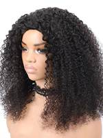 Perruque mi-tête afro bouclée frisée en cheveux humains, non-lacée, fabriquée à la machine, avec cordon de serrage, pour femmes noires