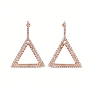 Orecchini Triangolari in Oro Rosa con Cristalli e Strass, Pendenti Geometrici per Donna, Gioielli Trendy da Festa - Product Image 1