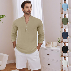 <span class=keywords><strong>Camisa</strong></span> de <span class=keywords><strong>Hombre</strong></span> Casual de Moda, Cuello Alto, Manga Larga, de <span class=keywords><strong>Lino</strong></span> Transpirable, Color Sólido, para Primavera <span class=keywords><strong>y</strong></span> Otoño - Product Image 2
