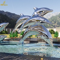 2024 piscines de jardin extérieures modernes décor Statues d'animaux en métal grande Sculpture de dauphin en acier inoxydable