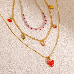Collar de cadena de oro <span class=keywords><strong>en</strong></span> capas con cuentas coloridas personalizadas con amuleto de cereza fresa <span class=keywords><strong>para</strong></span> amantes collar de moda <span class=keywords><strong>para</strong></span> parejas - Product Image 6