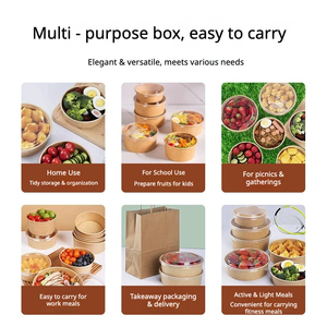 Bol en papier kraft personnalisé de qualité supérieure avec couvercle transparent, résistant à la graisse, pour salades, idéal pour les boulangeries - Lot promotionnel - Product Image 4