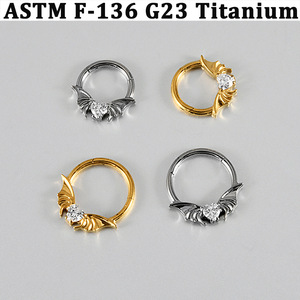 Anneau segmenté G23 en titane avec cœur aile <span class=keywords><strong>de</strong></span> chauve-souris et zircon cubique, bijou <span class=keywords><strong>de</strong></span> piercing gothique pour le <span class=keywords><strong>nez</strong></span> et l'oreille - Product Image 4