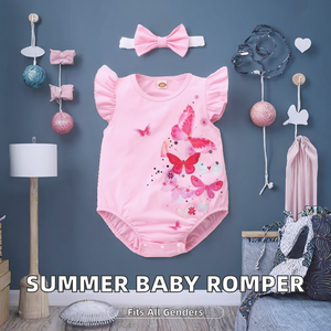 Body de Algodón para Bebé con Estampado de Mariposas y Mangas Volantes + Diadema, con Cierre de Gancho y Bucle, Tejido de Punto, 0-18 Meses, ¡Gran Venta! - Product Image 2