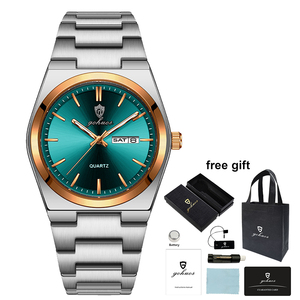 Montre pour homme Gohuos 8807, tendance mode, lumière nocturne, étanche, calendrier, bracelet en acier, montre à quartz haut <span class=keywords><strong>de</strong></span> gamme pour homme, pour le travail et les loisirs - Product Image 1