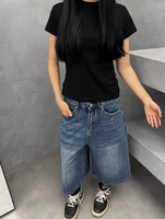 Marque rétro américaine Pantalon trois-quarts pour femmes Haut décontracté Denim Jeans Bouton Décoration Été Vintage Style Whisker Straight