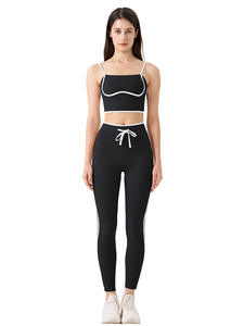 Vêtements de sport Aoyema, ensemble athlétique à bande blanche avec contraste de couleur, soutien-gorge respirant, short de course taille haute, ensembles de pantalons longs - Product Image 3