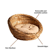 Cama Ecológica de Ratán para Perros y Gatos, Cesta Ovalada con Cubierta Extraíble y Lavable, Empacada en Cartón