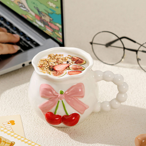 Taza de Cerámica para Té con Leche, Diseño de Cereza y Lazo, Linda Taza de Porcelana para Café o Agua con Asa en Forma de Perla - Product Image 6
