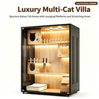 Villa de Luxe Multi-Chat Spacieuse pour Intérieur avec Plateformes de Détente, Pont Suspendu, Griffoir en Sisal et Roues Verrouillables