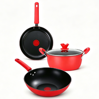 3PCS Set Peralatan Masak Anti Lengket Batu Maifan, Set Panci dan Wajan Dapur dengan Gagang Kayu, Wajan Penggorengan Panci Sup