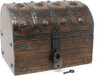 Coffre au trésor en bois avec serrure et clé de style antique, boîte décorative, coffre de pirate en bois, boîte en bois avec coffre de rangement rustique