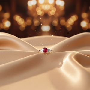 Anello di Promessa da Donna in Platino 18K con Tormalina Rossa Naturale 1,25 Carati, Diamante Bianco 0,24 Carati e Rubino Rosso in Oro Bianco - Product Image 6