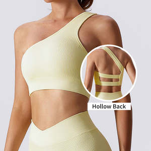 YISHENHON haut de Fitness sans couture vêtements de sport séchage rapide côtelé serré entraînement Gym <span class=keywords><strong>Jogging</strong></span> Yoga vêtements une épaule glisser dos nu - Product Image 4