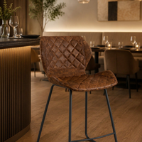 Chaise de bar JOHOOFURNITURE en cuir PU marron, design diamant, ergonomique et réglable, fabriquée en Chine, Taburesi Bar Taburesi Bar Counter