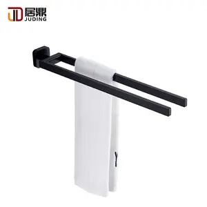 Fashion Simple Design Hotel Style Bathroom Accessories Wall Mounted Double Towel Rack Matt Black Towel Bar Two Arms Towel Holder