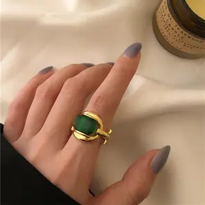 Vintage Luxe Smaragd Crystal Vinger Ring 18K Gold Plating Stapelbare Groene Edelsteen Ring Sieraden Voor Vrouwen Meisjes