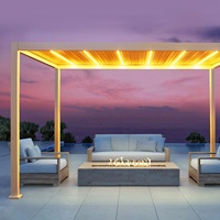 Pergola de jardin en aluminium avec éclairage LED intégré en bambou, imperméable, design d'arches, de tonnelles et de ponts extérieurs