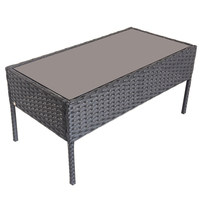 Table basse rectangulaire d'extérieur en rotin PE noir, avec plateau en verre, pour mobilier de jardin - Vente en gros usine