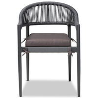 Chaise de salle à manger d'extérieur en métal et corde fini gris, design moderne, nouvelle collection